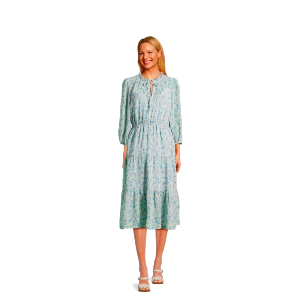 Time and Tru Women's Tiered midi dress size Large color H2O floral. 2 for $30 - Picture 2 of 5